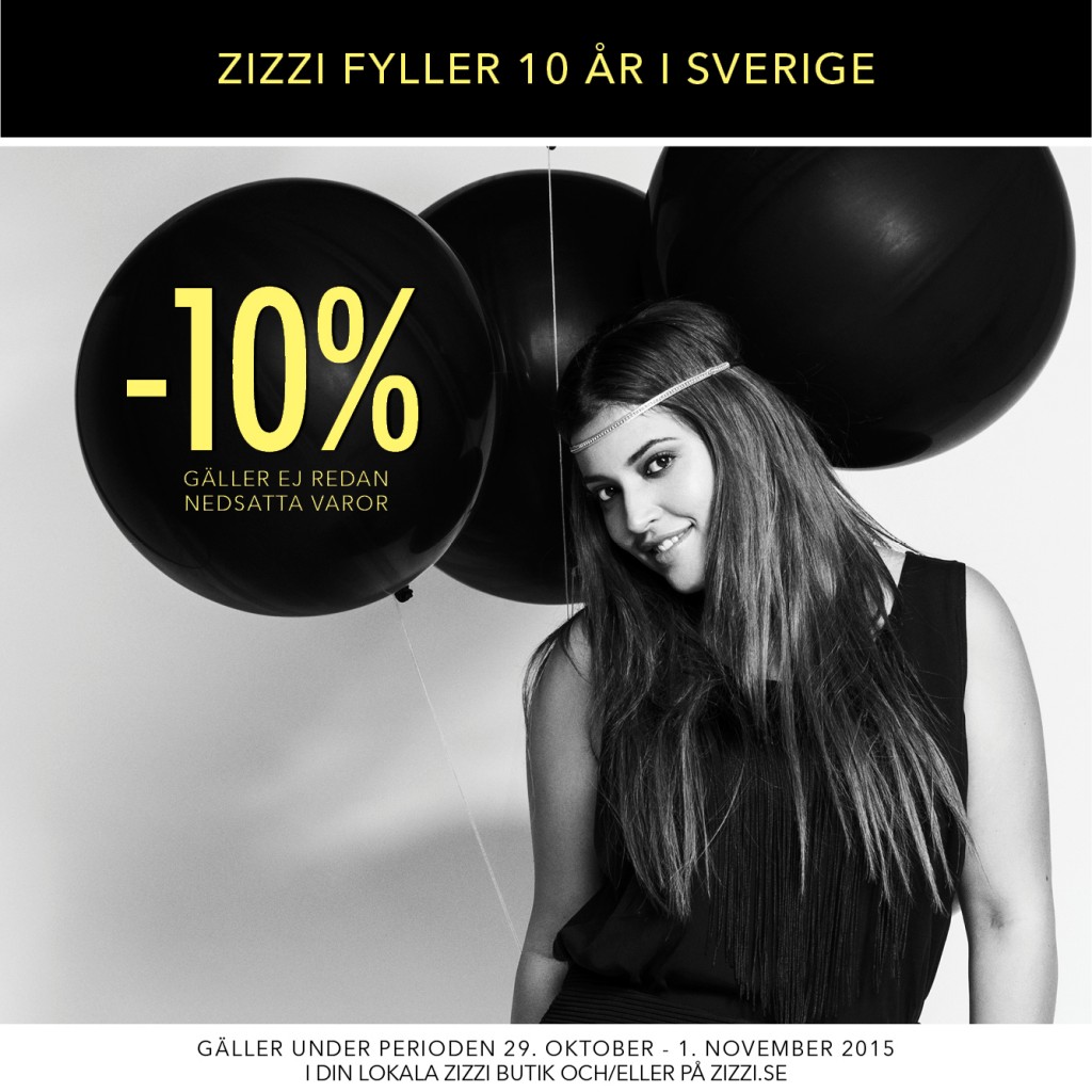 Zizzi fyller 10 år och firar med 10% rabatt