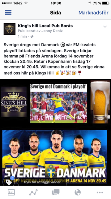 Heja fram Sverige på King’s Hill lördag 14 nov