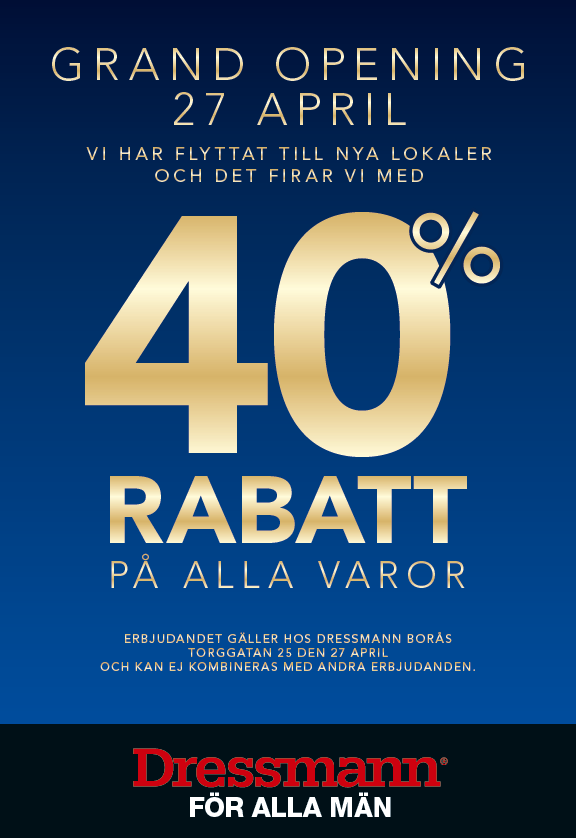 Dressmann flyttar till nya lokaler och firar med 40% rabatt