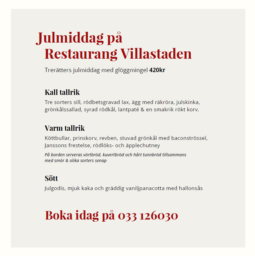 Julmiddag med det där lilla extra hos Restaurang Villastaden